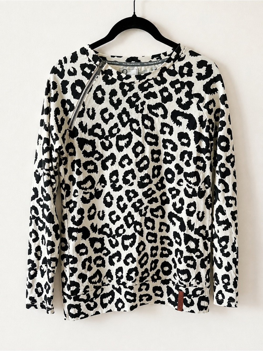NWT Ampersand Ave Marika Cream Leopard Side Zip Pullover Sweatshirt XS